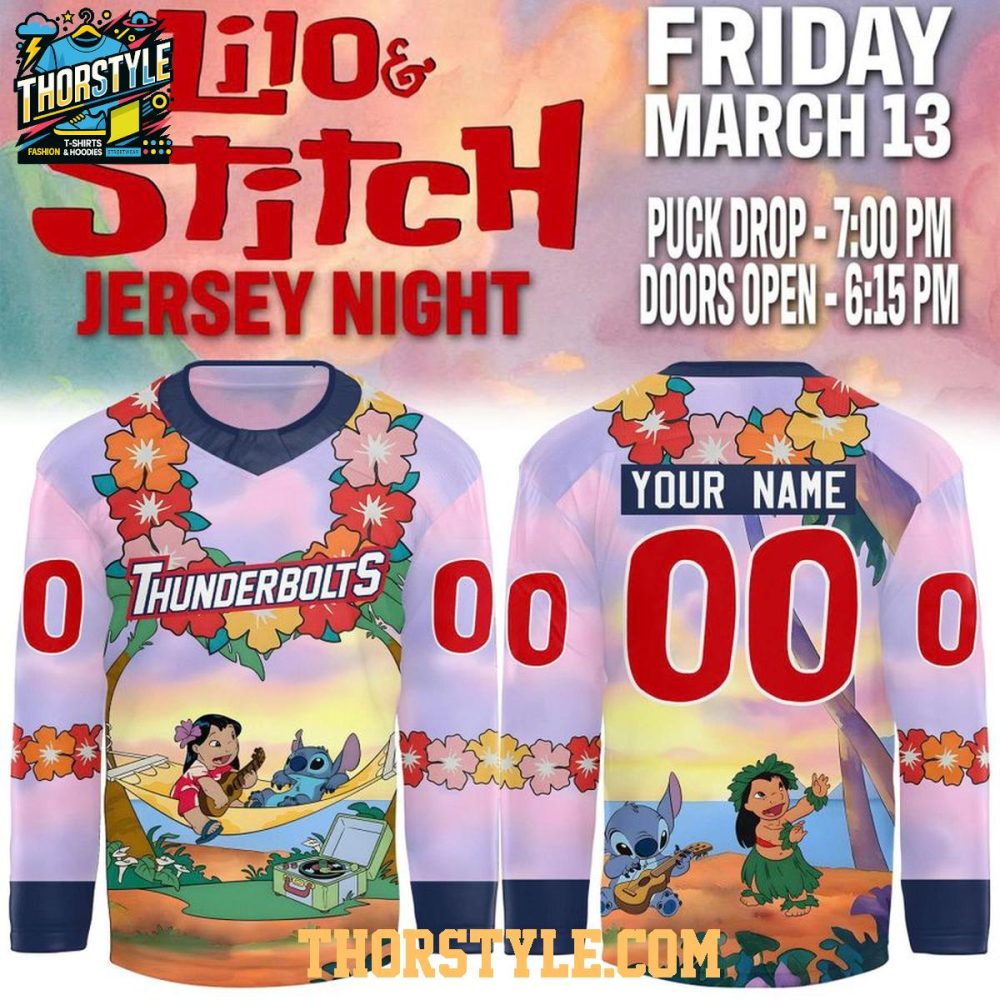 Evansville Thunderbolts 2026 Lilo &amp; Stitch Night Of Friends Personalized Hockey Jersey