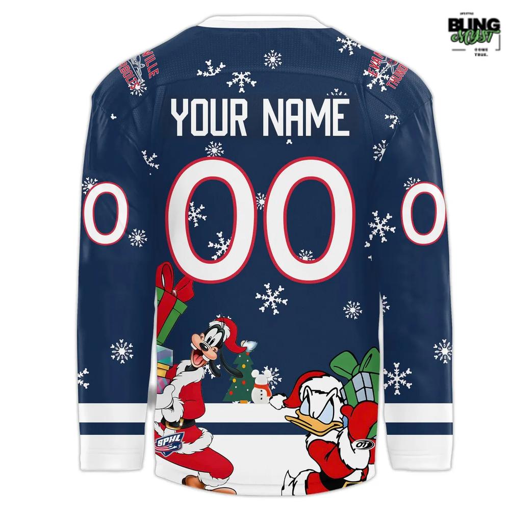 Evansville Thunderbolts Mickey Merry Christmas 2025 Hockey Jersey