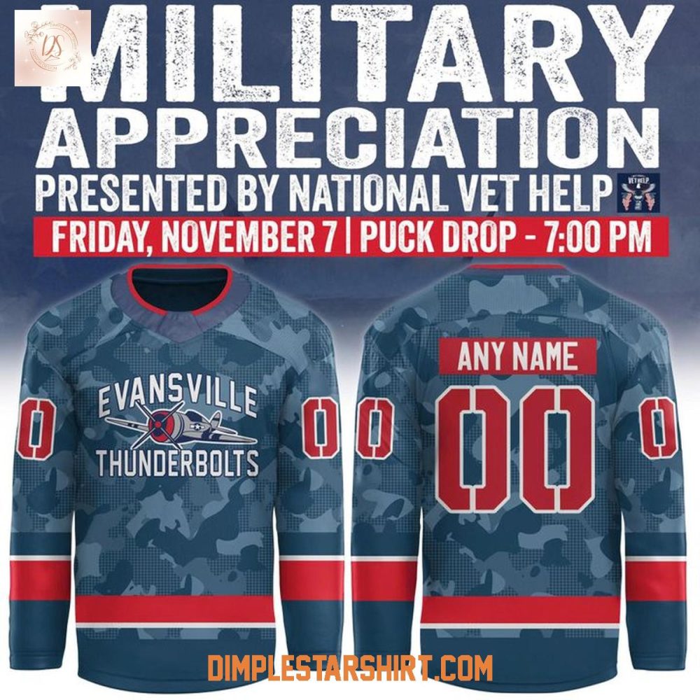 Evansville Thunderbolts Military Appreciation Night 2025 Hockey Jersey