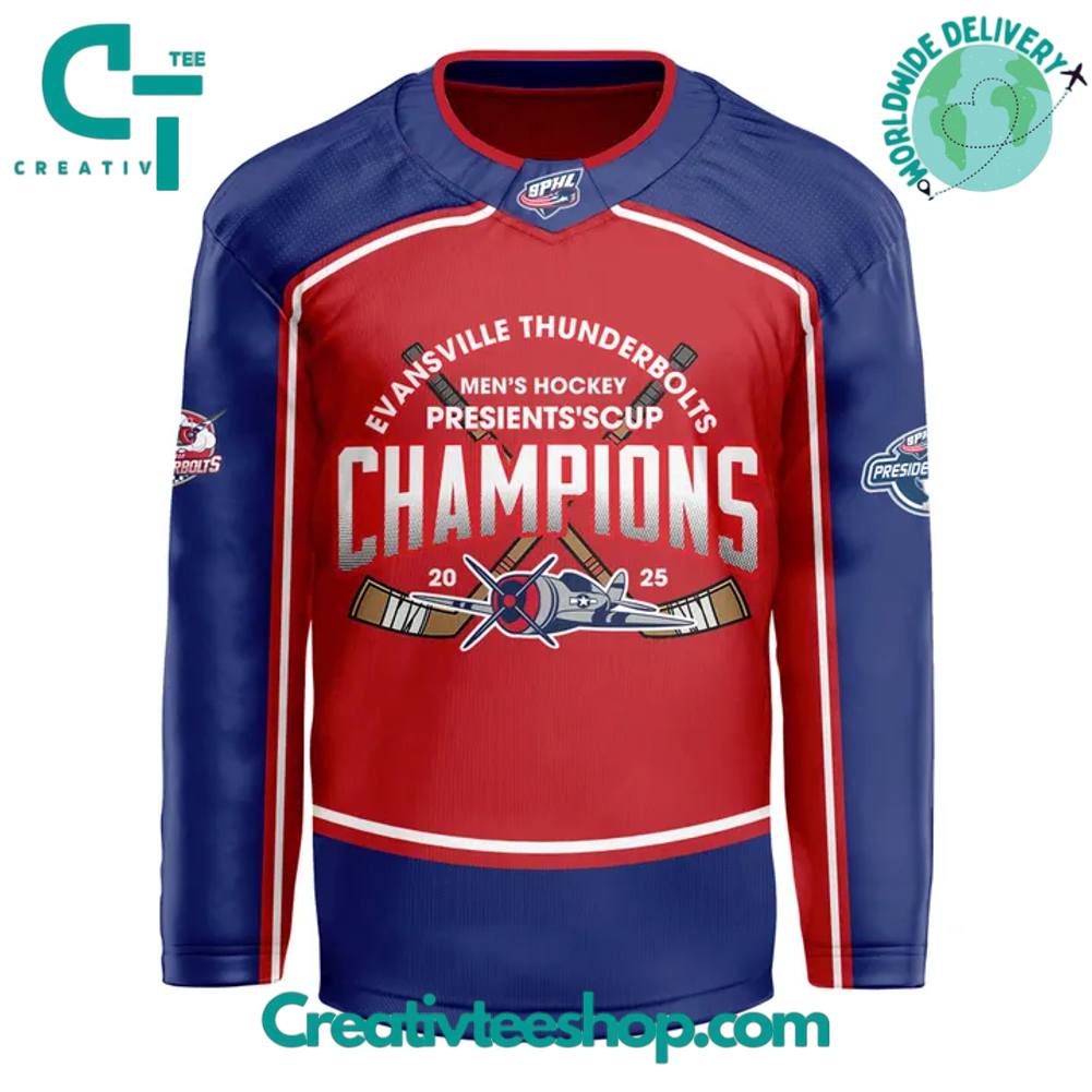 Evansville Thunderbolts President Cup Champions 2025 Hockey Jersey