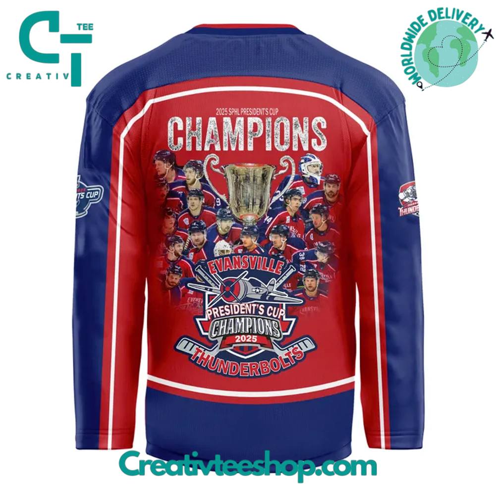 Evansville Thunderbolts President Cup Champions 2025 Hockey Jersey