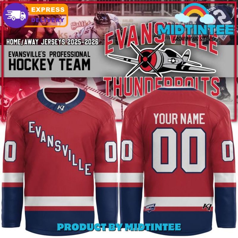 Evansville Thunderbolts Professional Ice Hockey Team Red Hockey Jersey