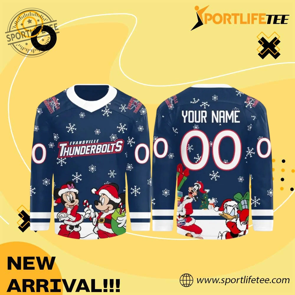 Evansville Thunderbolts X Mickey Merry Christmas 2025 Hockey Jersey