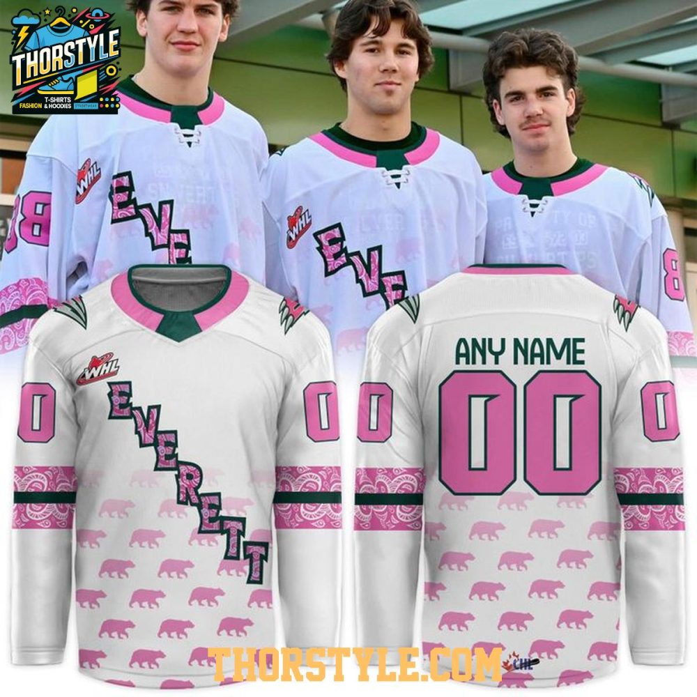 Everett Silvertips 2025 Cancer Awareness Personalized Hockey Jersey