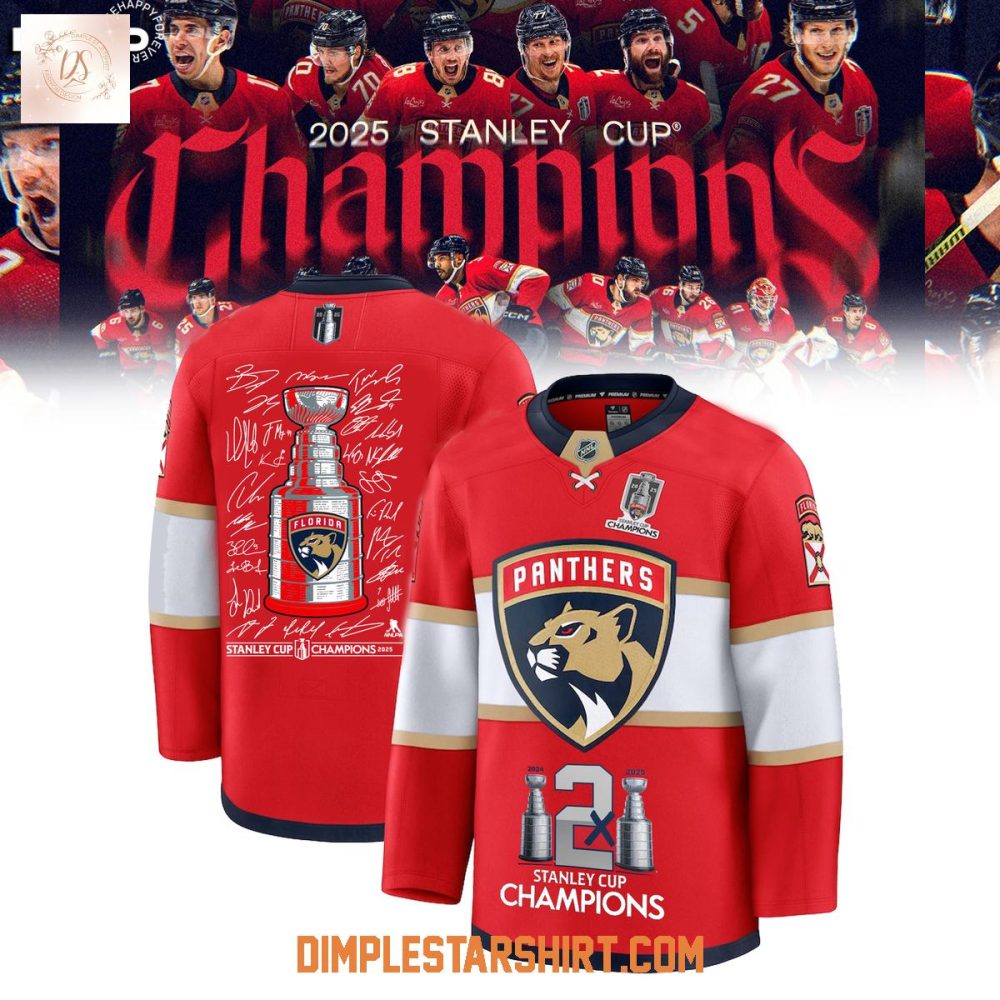 Florida Panthers 2 Times Stanley Cup Champions Signature Team Hockey Jersey