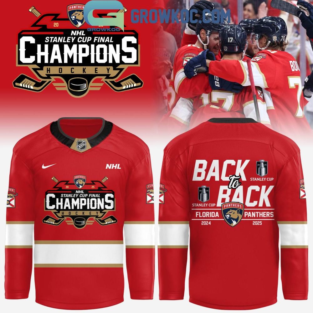 Florida Panthers 2025 Stanley Cup Champions Back To Back Hockey Jersey