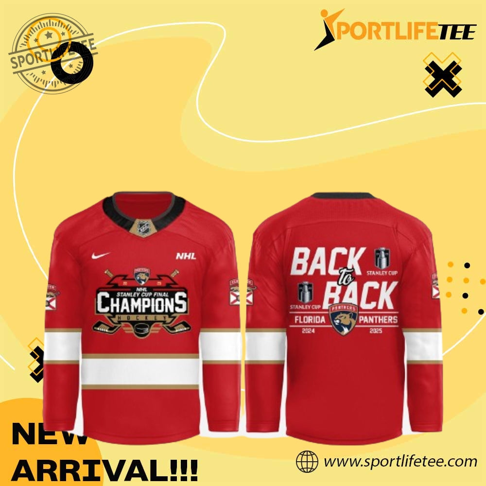 Florida Panthers 2025 Stanley Cup Champions Back To Back Hockey Jersey