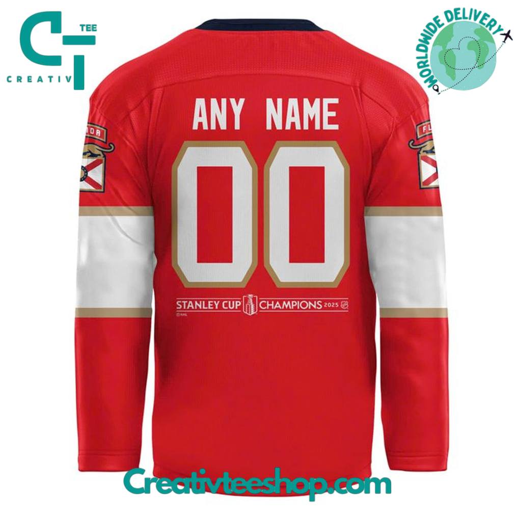 Florida Panthers 2025 Stanley Cup Champions Custom Red Hockey Jersey