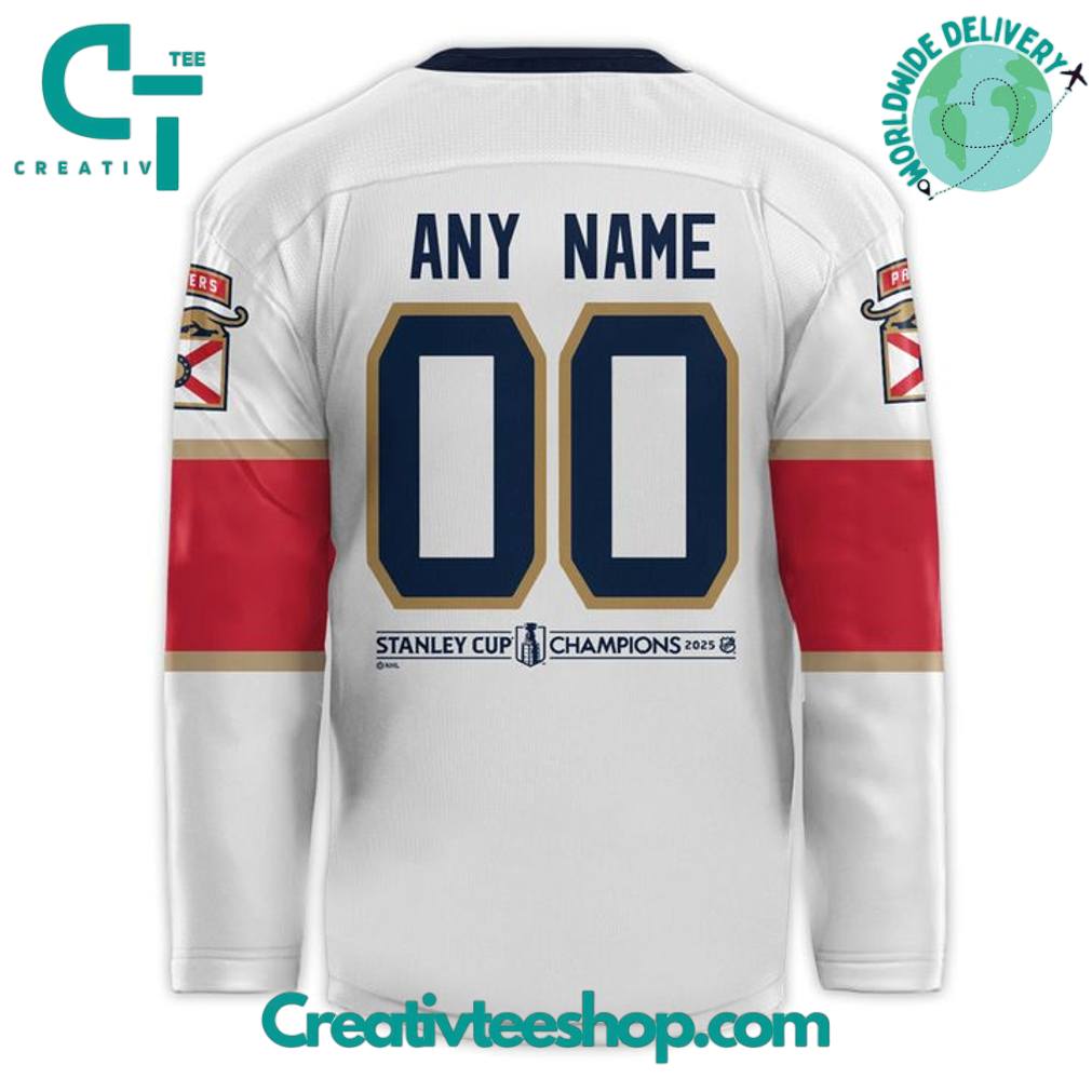 Florida Panthers 2025 Stanley Cup Champions Custom White Hockey Jersey