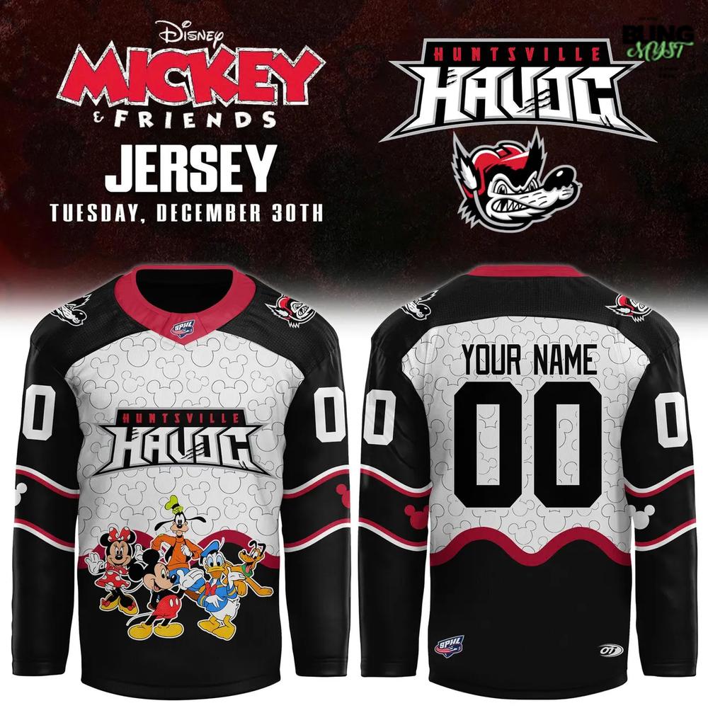 Huntsville Havoc Mickey &amp; Friends Night Hockey Jersey