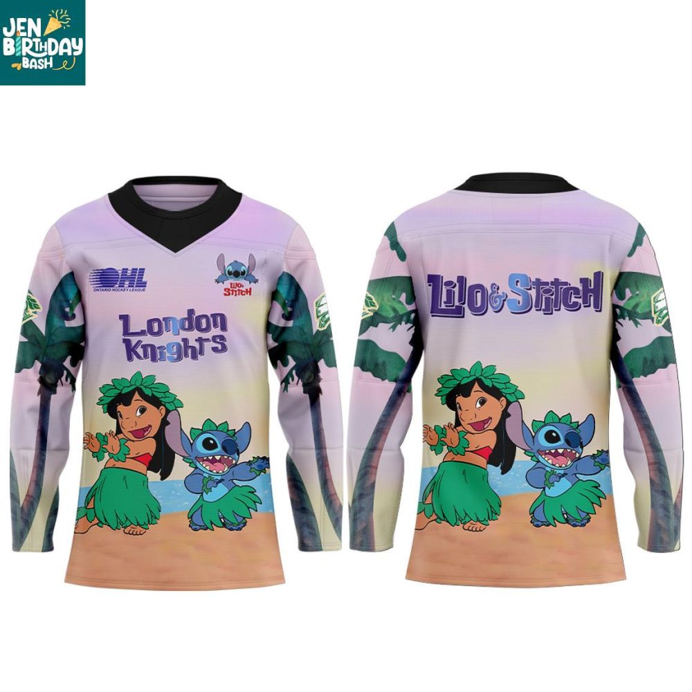London Knights Lilo &amp; Stitch 2025 Oh What A Knight Hockey Jersey
