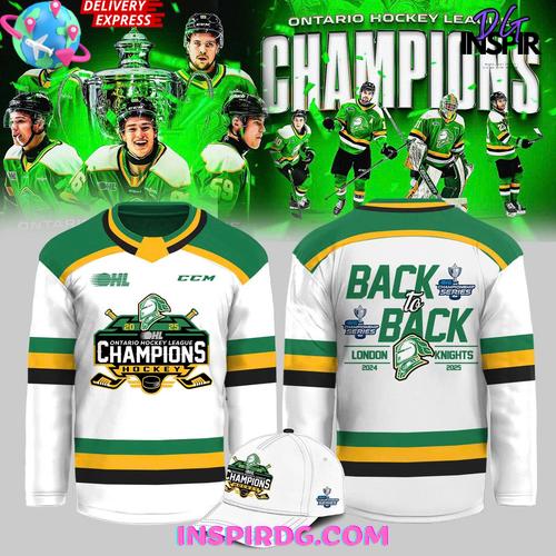 London Knights Ohl Back-To-Back Champions 2024 - 2025 White Hockey Jersey