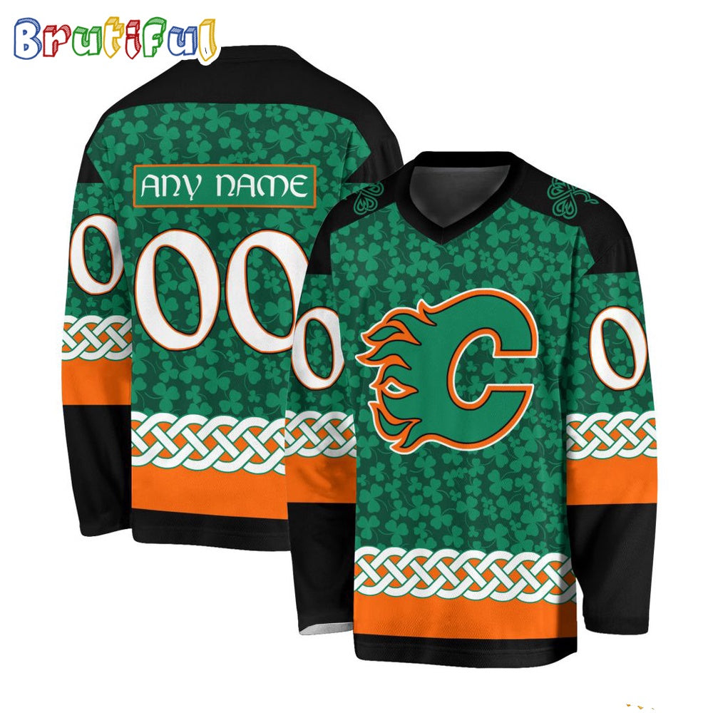 NHL Calgary Flames Jersey Special St.Patrick's Day Design Hockey Jersey