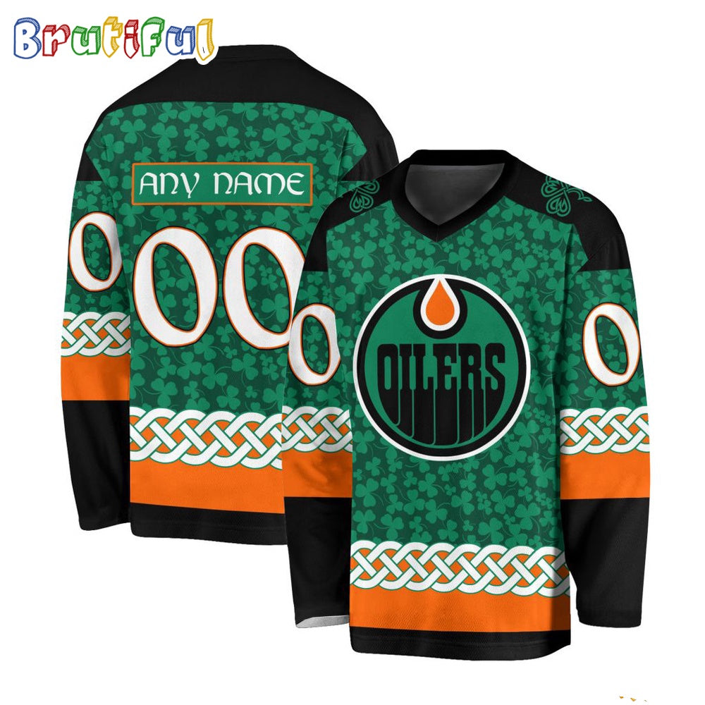 NHL Edmonton Oilers Jersey Special St.Patrick's Day Design Hockey Jersey