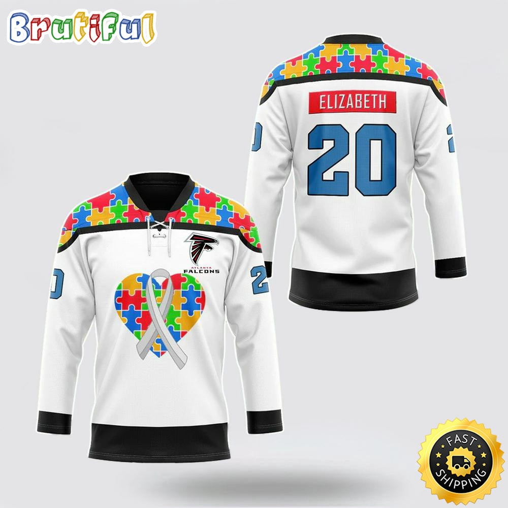 Personalized NFL Atlanta Falcons Hockey Jersey Autism Awareness Nfl Hockey Jersey For Fans
