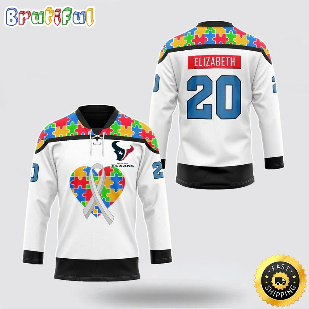 Personalized NFL Houston Texans Hockey Jersey Autism Awareness Nfl Hockey Jersey For Fans