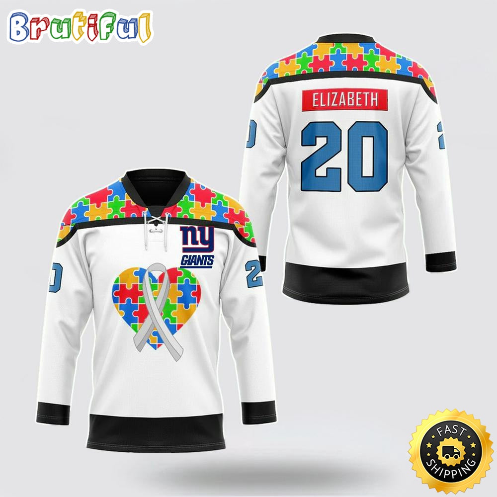 Personalized NFL New York Giants Hockey Jersey Autism Awareness Nfl Hockey Jersey For Fans