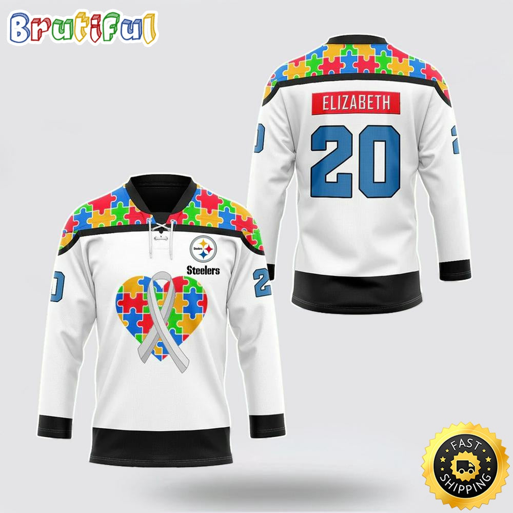 Personalized NFL Pittsburgh Steelers Hockey Jersey Autism Awareness Nfl Hockey Jersey For Fans