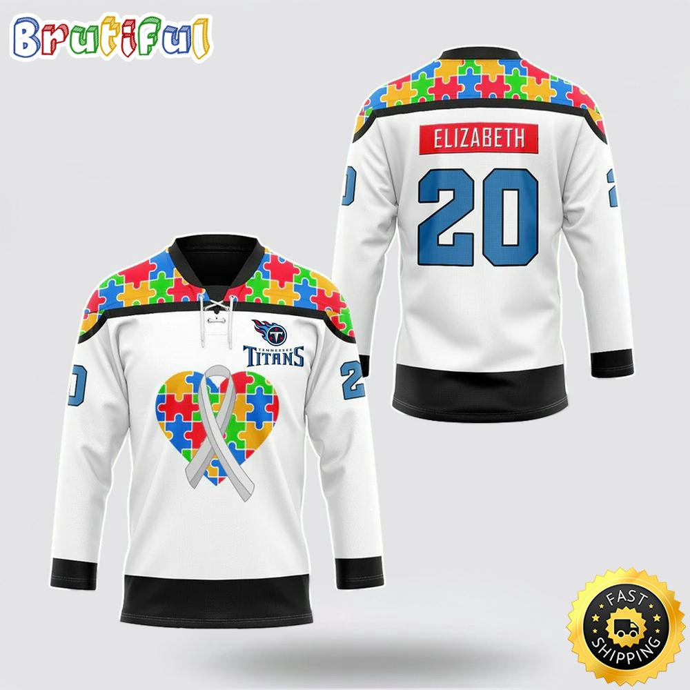 Personalized NFL Tennessee Titans Hockey Jersey Autism Awareness Nfl Hockey Jersey For Fans