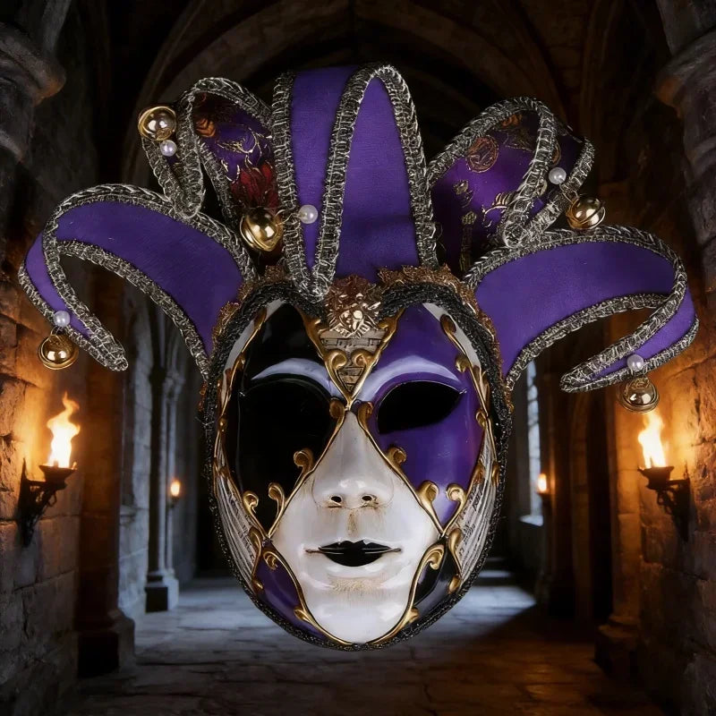 Retro Purple Venice Full Face Mask Clown Witch Style Scary Halloween Cosplay Masquerade Party Costume Props for Adult Men Women
