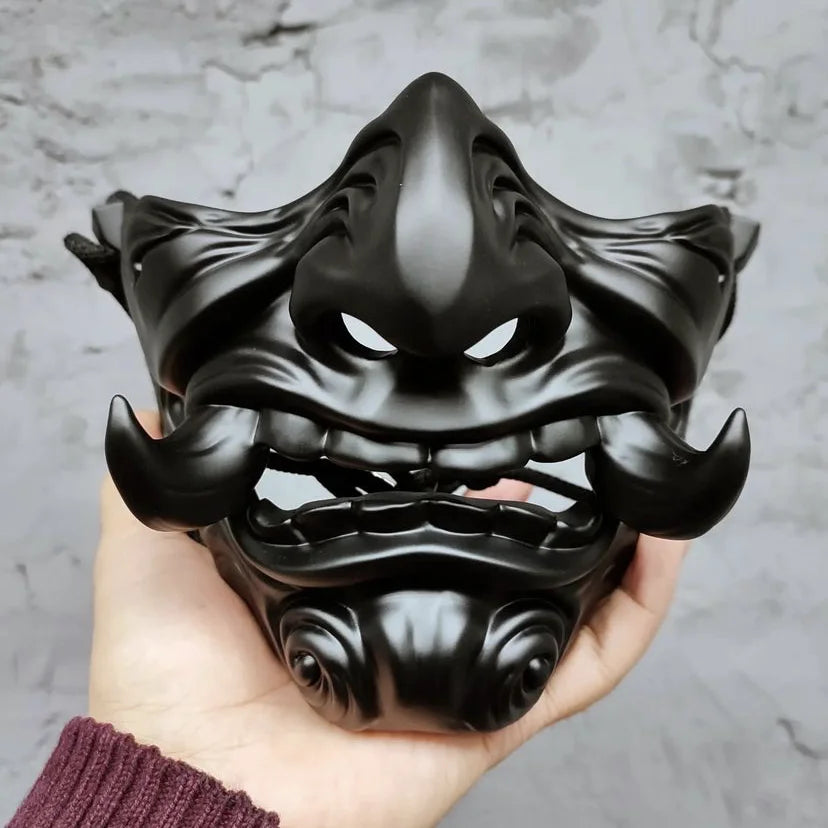 Adults Unisex Japanese Prajna Hannya Noh Kabuki Demon Oni Samurai Resin Half Face Devil Mask Halloween Masquerade Party Props