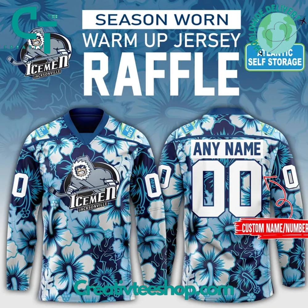 Jacksonville Icemen "Icemen Season" Worn Warm Up Raffle Hockey Jersey