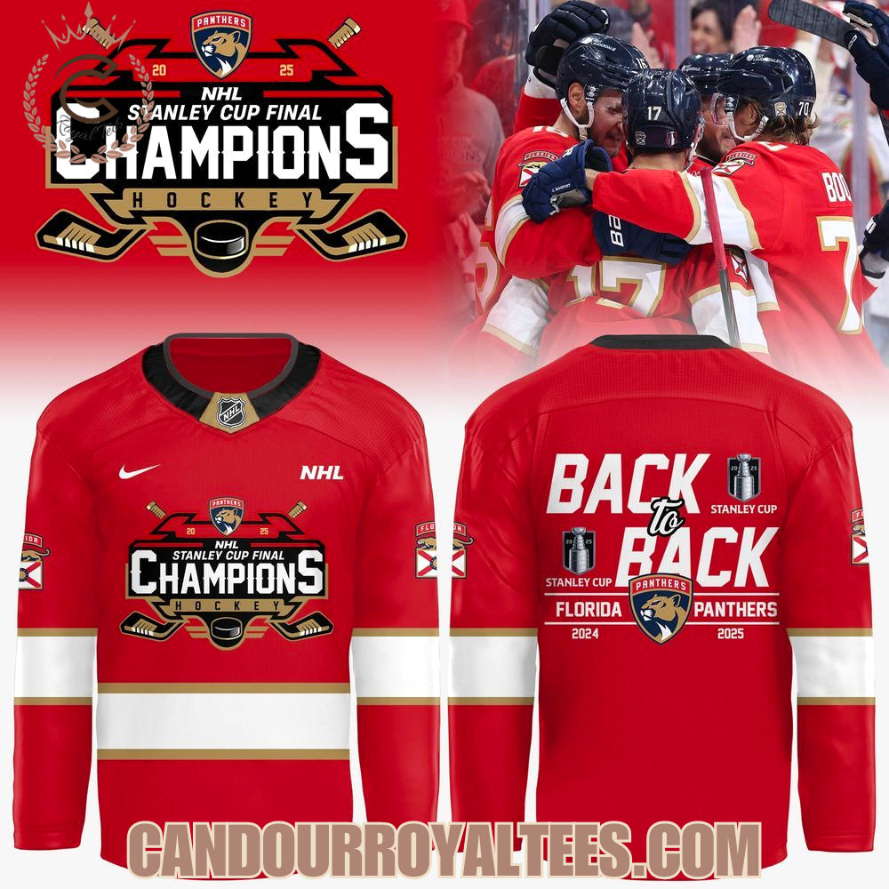 Back To Back 2025 Stanley Cup Champions Florida Panthers Hockey Jersey