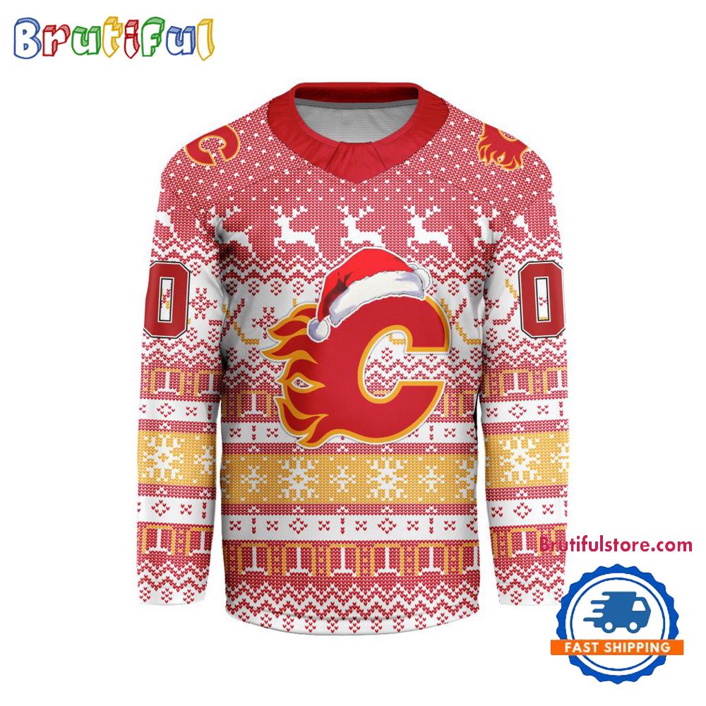 Calgary Flames 2025 Nhl Christmas Personalized Hockey Jersey Design
