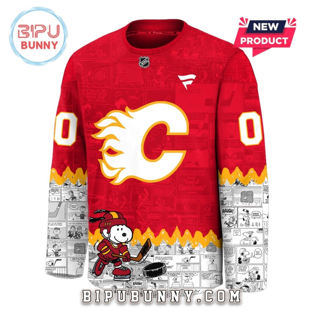 Calgary Flames 75Th Anniversary Peanuts Snoopy Hockey Jersey