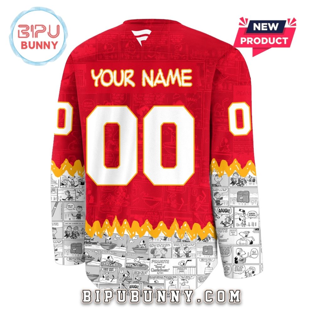Calgary Flames 75Th Anniversary Peanuts Snoopy Hockey Jersey