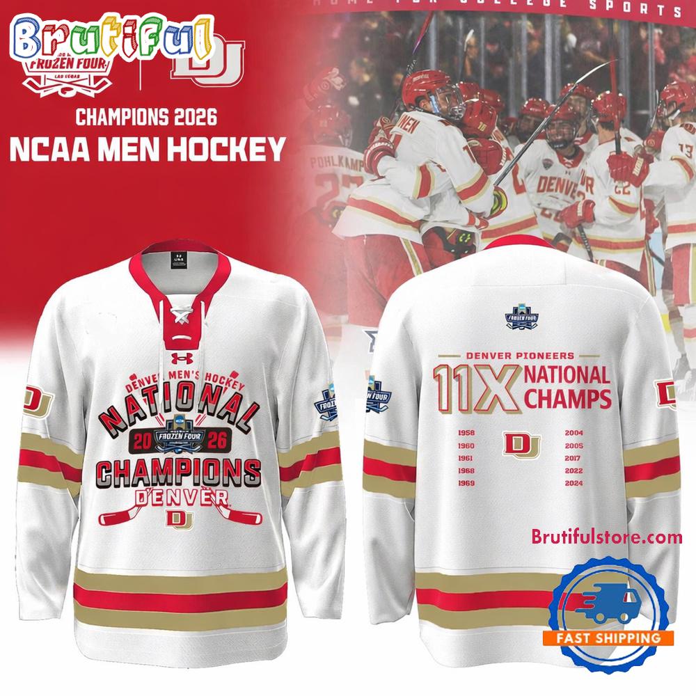 Denver Pioneers Men’s Hockey 2026 National Champions Limited Edition White Jersey Shirt