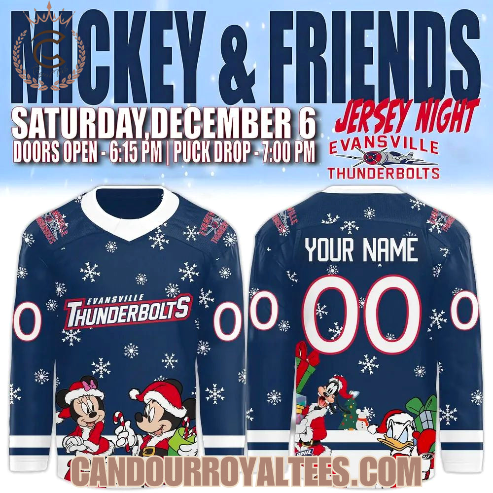 Evansville Thunderbolts X Mickey Merry Christmas 2025 Hockey Jersey