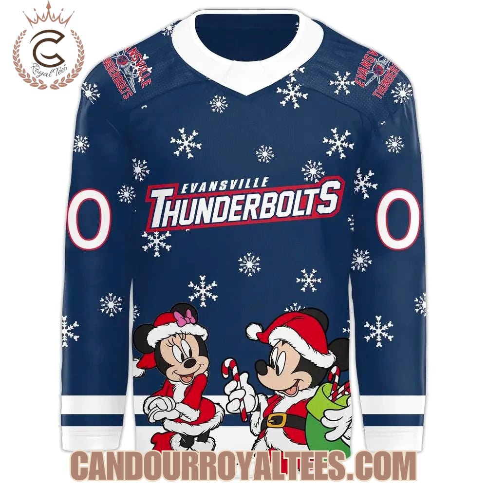 Evansville Thunderbolts X Mickey Merry Christmas 2025 Hockey Jersey