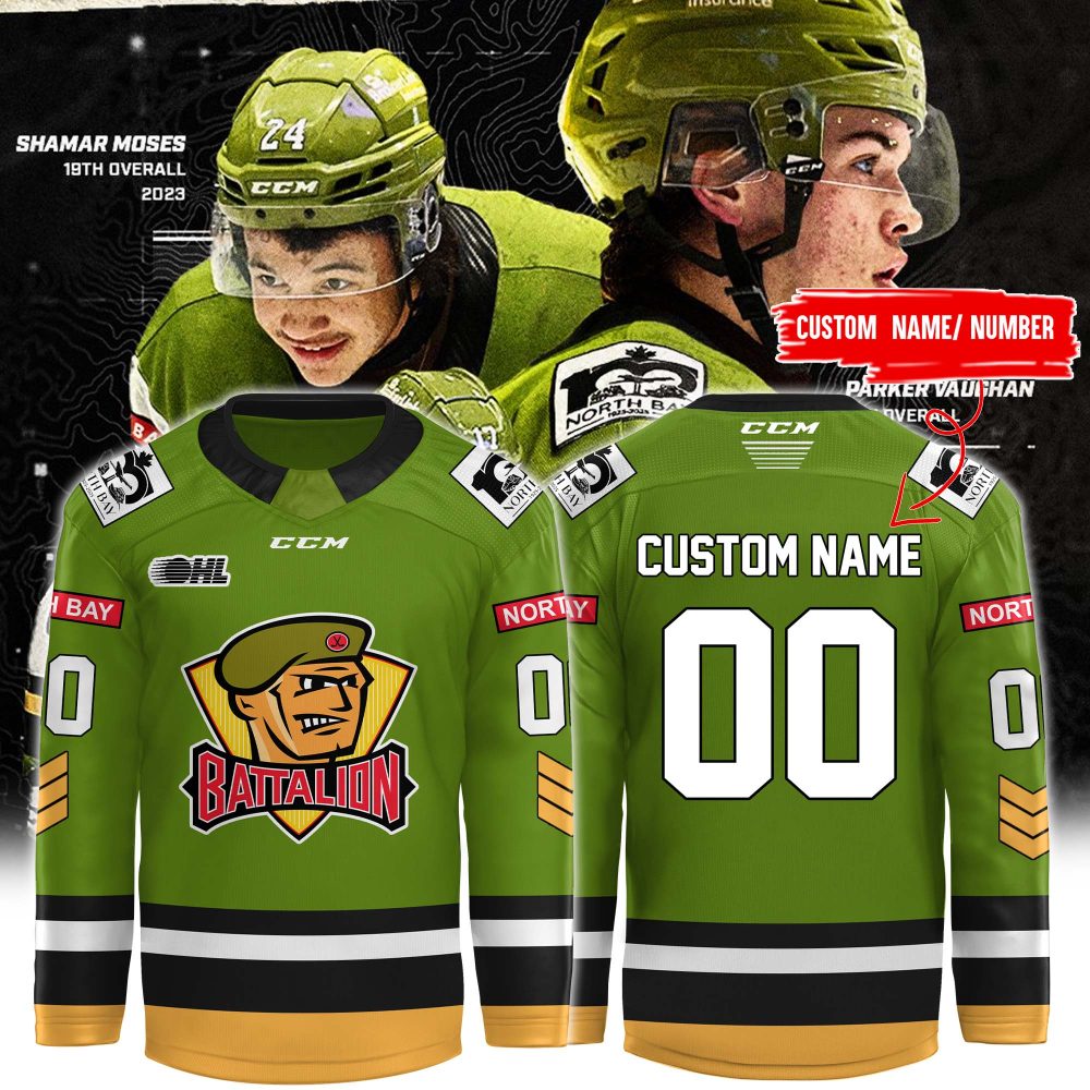 Green &amp; Gold North Bay Battalion New 2025 Jersey