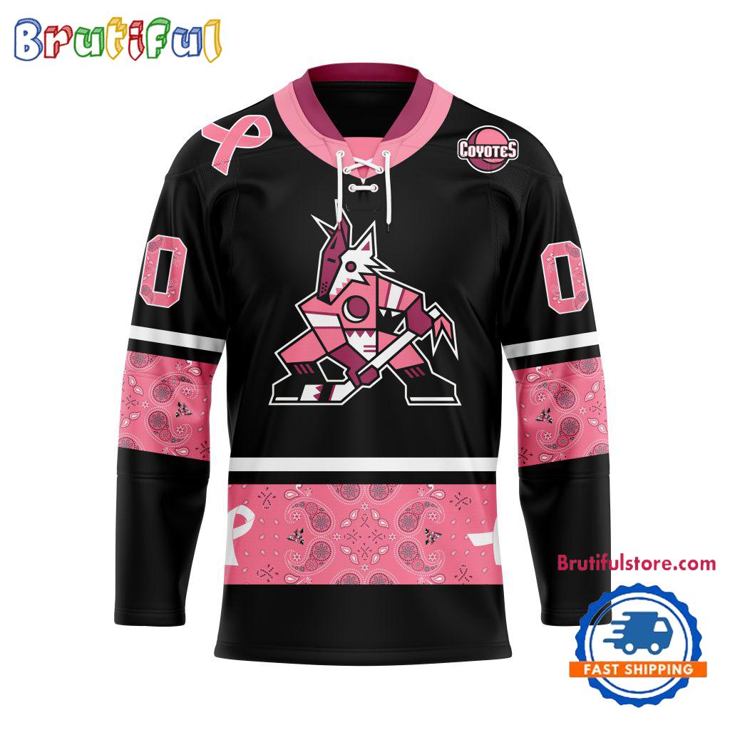 NHL Arizona Coyotes In October We Wear Pink Breast Cancer Design Hockey Jersey