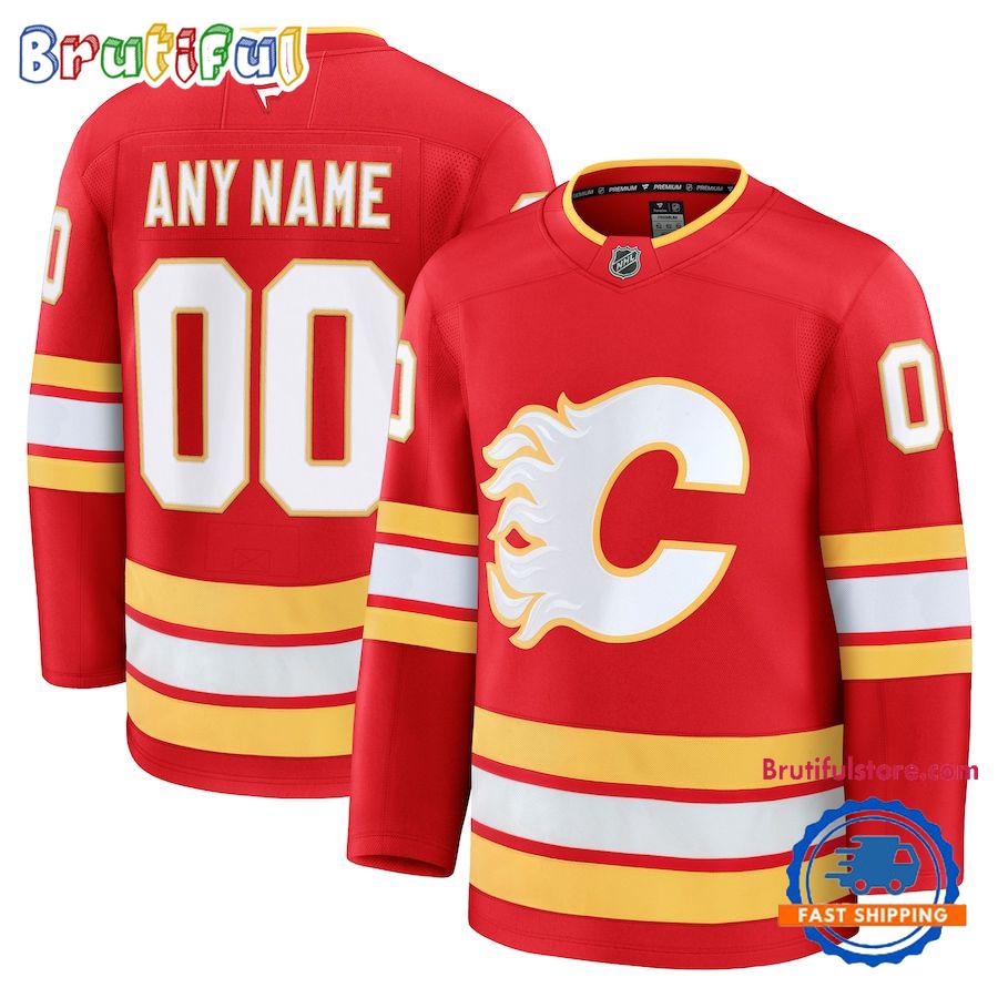 NHL Calgary Flames Home Premium Custom Hockey Jersey