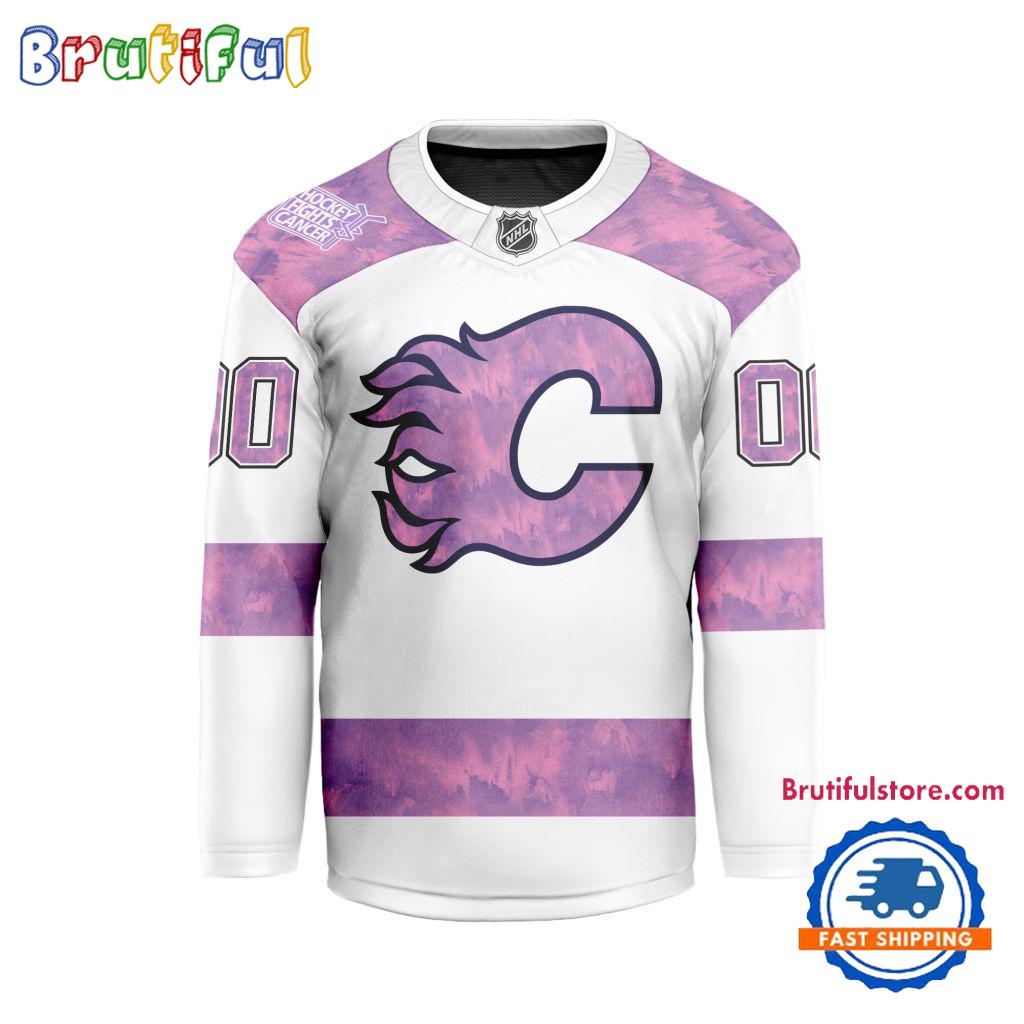 NHL Calgary Flames Personalized Hockey Fights Cancer Design Jersey