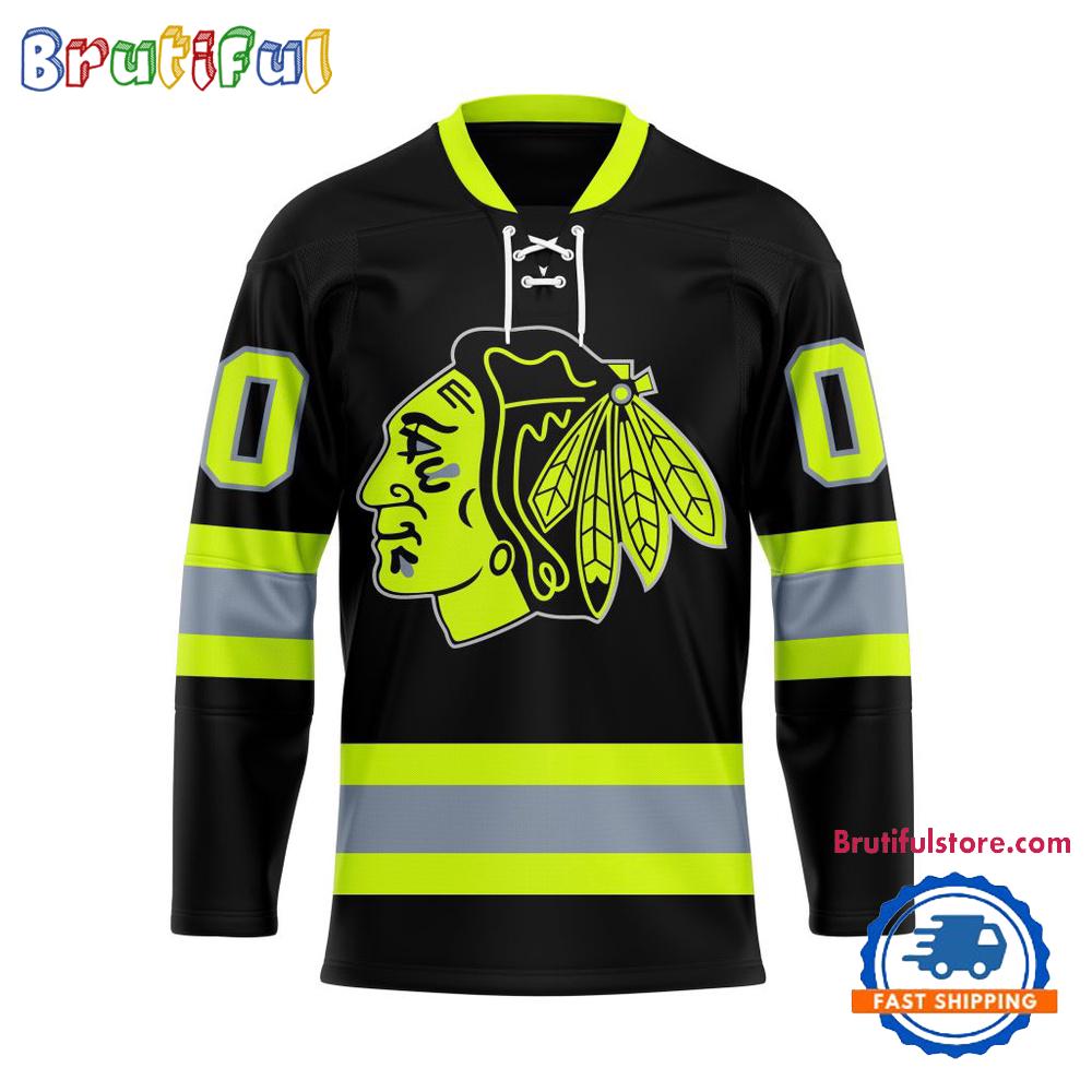 NHL Chicago Blackhawks Honoring Firefighters Lace Hockey Jersey