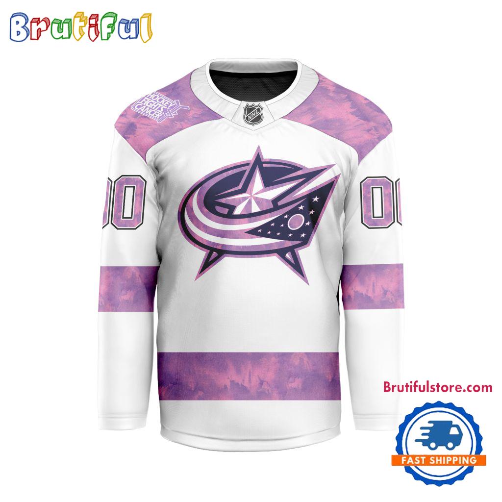 NHL Columbus Blue Jackets Personalized Hockey Fights Cancer Design Jersey