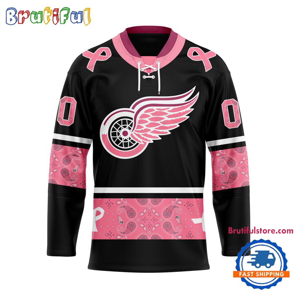 NHL Detroit Red Wings In October We Wear Pink Breast Cancer Design Hockey Jersey
