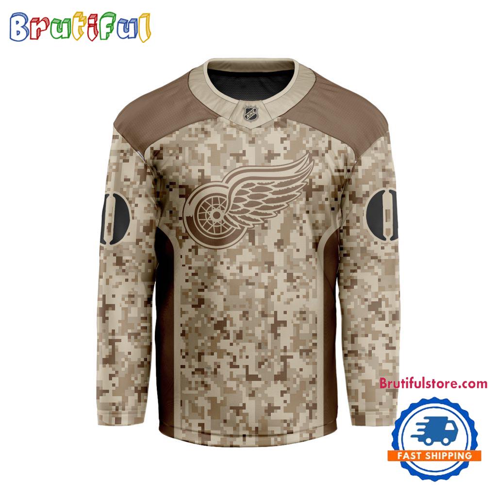 NHL Detroit Red Wings Special Veterans Military Desert Camouflage Design Hockey Jersey