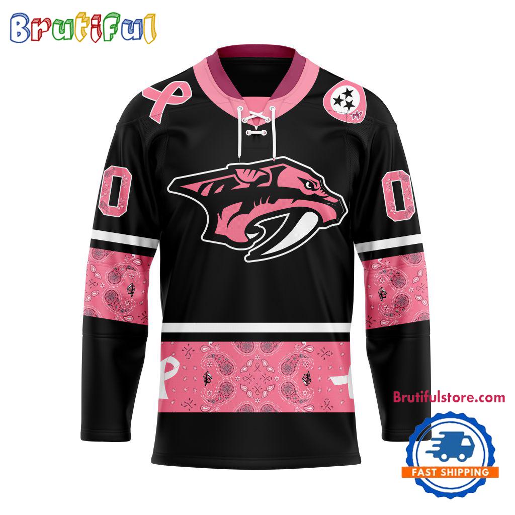 NHL Nashville Predators In October We Wear Pink Breast Cancer Design Hockey Jersey