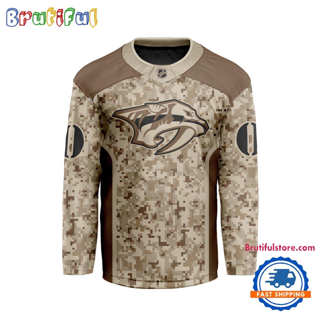 NHL Nashville Predators Special Veterans Military Desert Camouflage Design Hockey Jersey