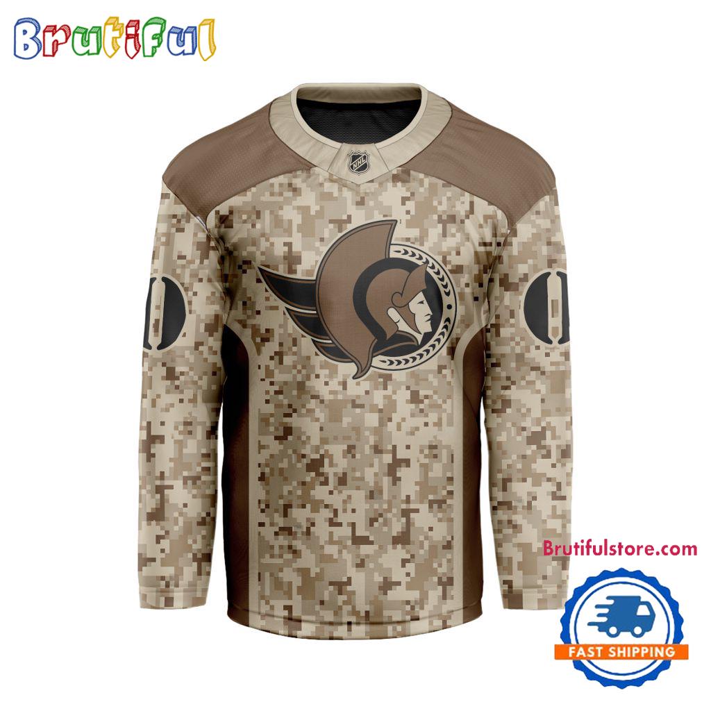 NHL Ottawa Senators Special Veterans Military Desert Camouflage Design Hockey Jersey