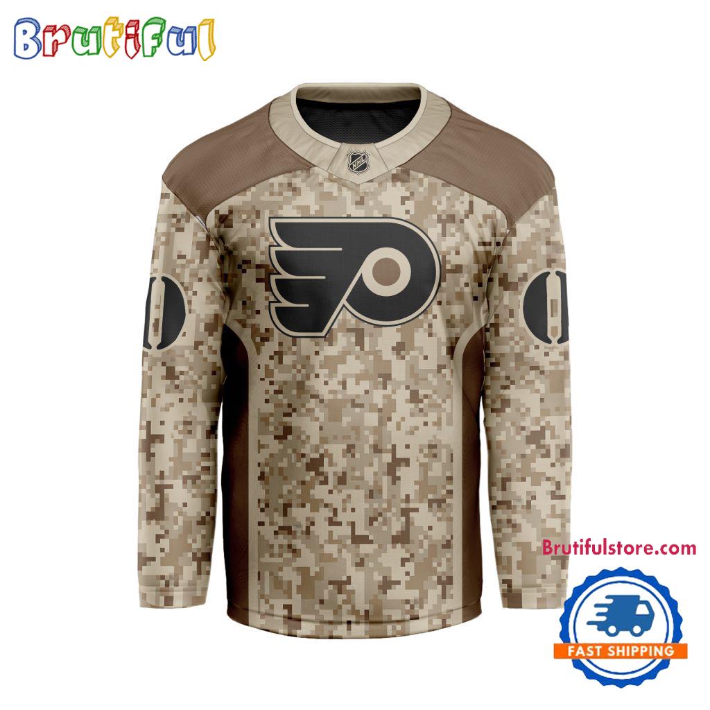 NHL Philadelphia Flyers Special Veterans Military Desert Camouflage Design Hockey Jersey