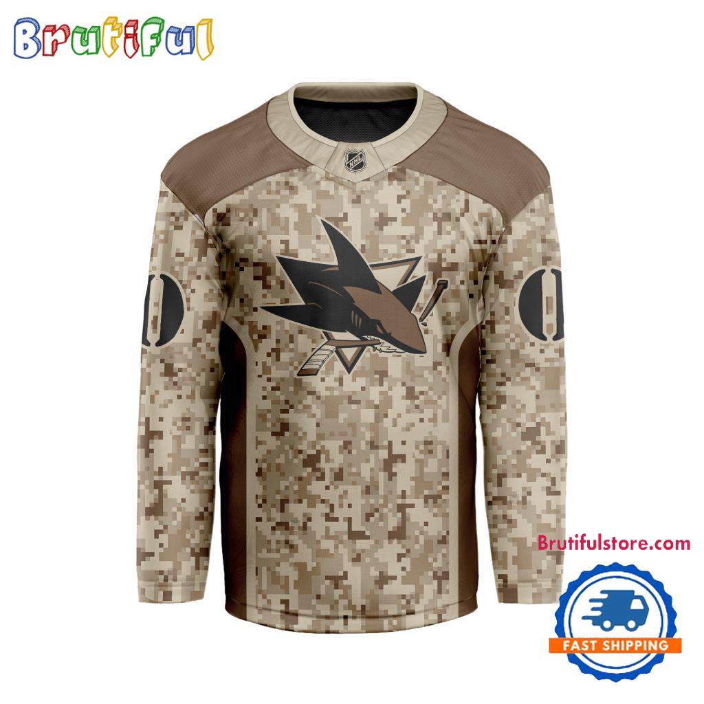NHL San Jose Sharks Special Veterans Military Desert Camouflage Design Hockey Jersey