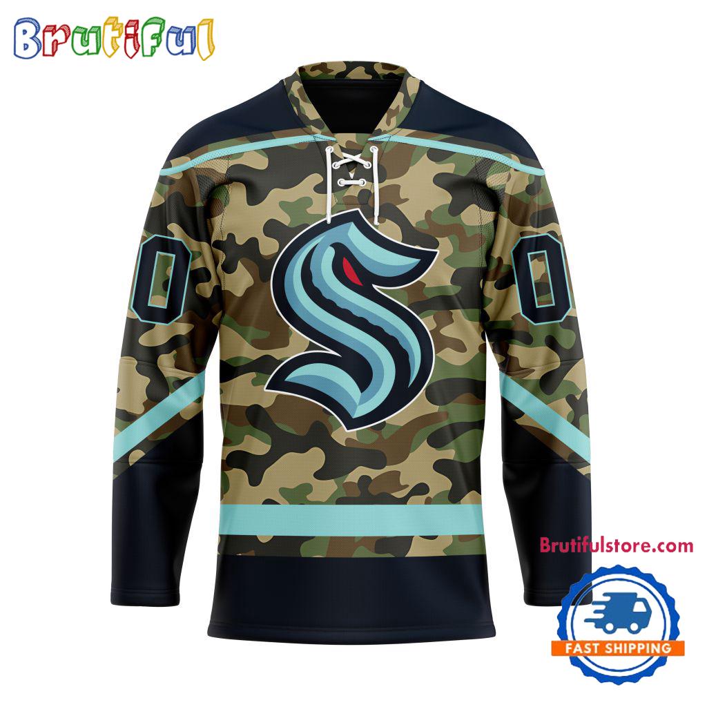 NHL Seattle Kraken Camo Veterans Custom Hockey Jersey