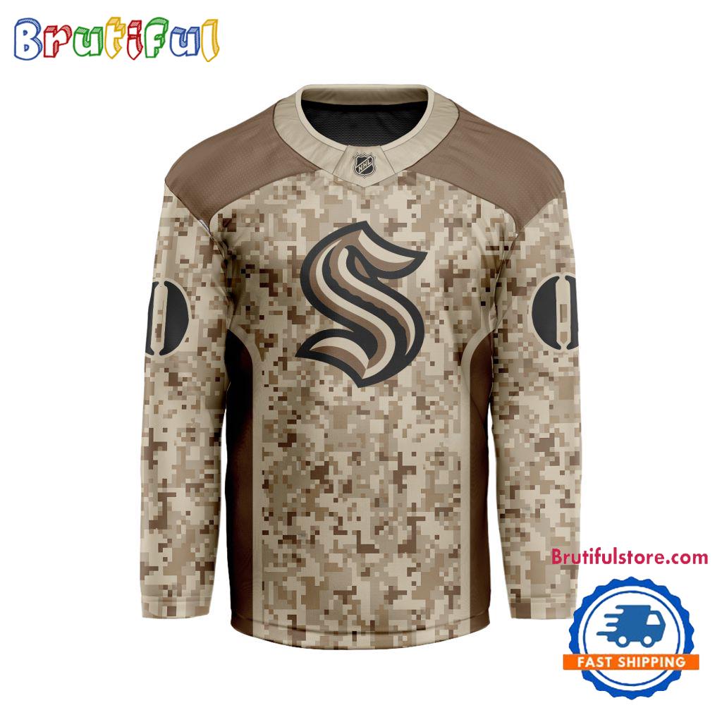 NHL Seattle Kraken Special Veterans Military Desert Camouflage Design Hockey Jersey