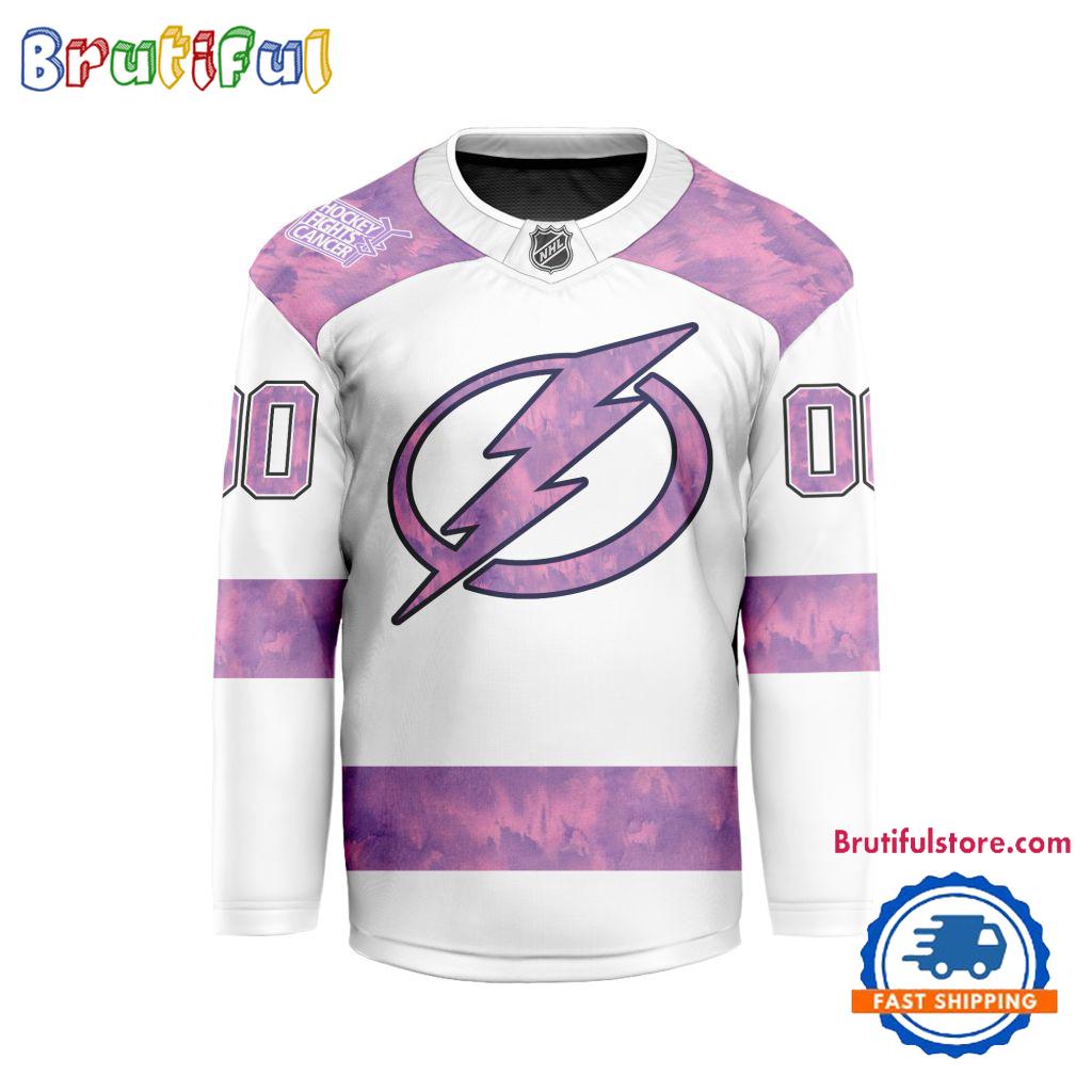 NHL Tampa Bay Lightning Personalized Hockey Fights Cancer Design Jersey