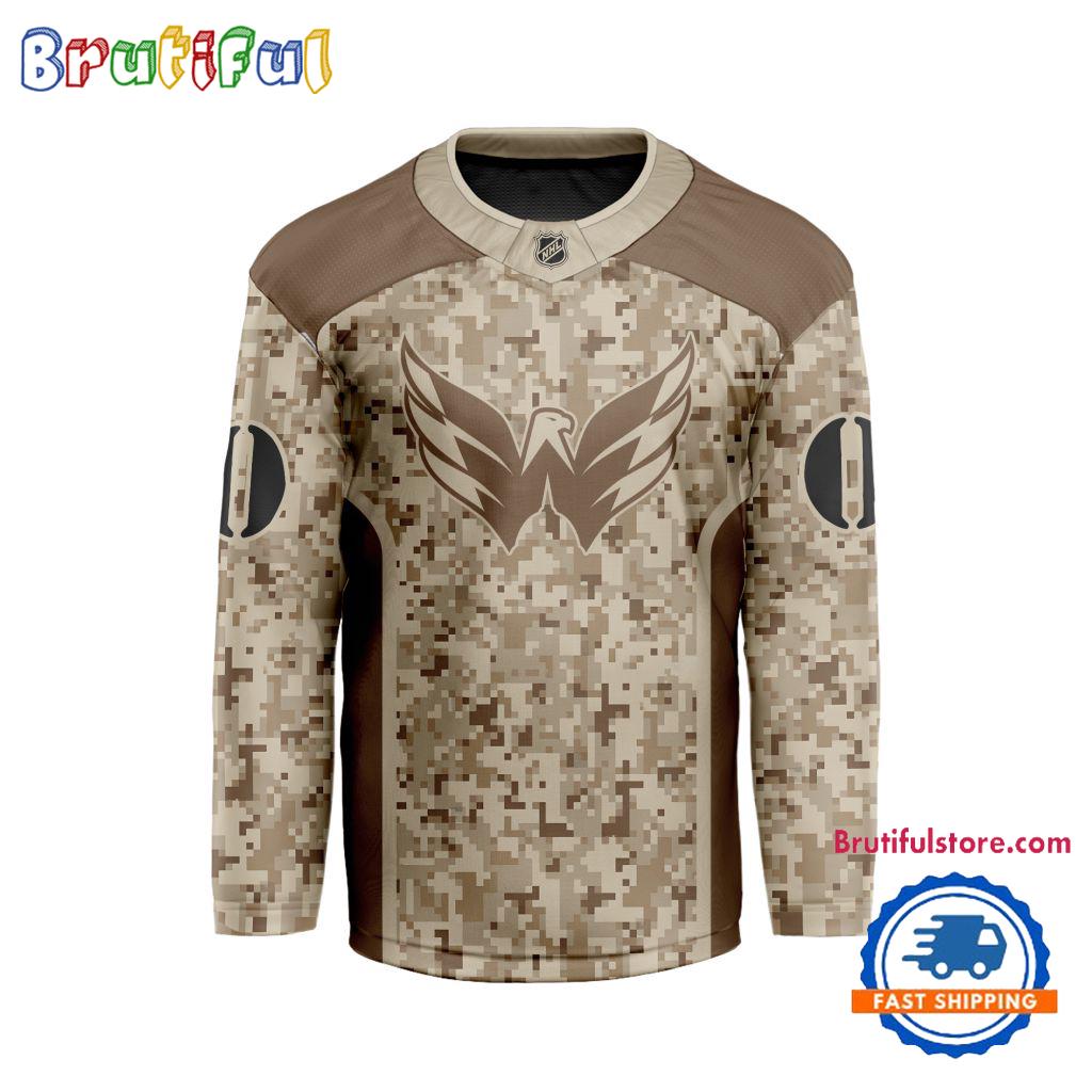 NHL Washington Capitals Special Veterans Military Desert Camouflage Design Hockey Jersey